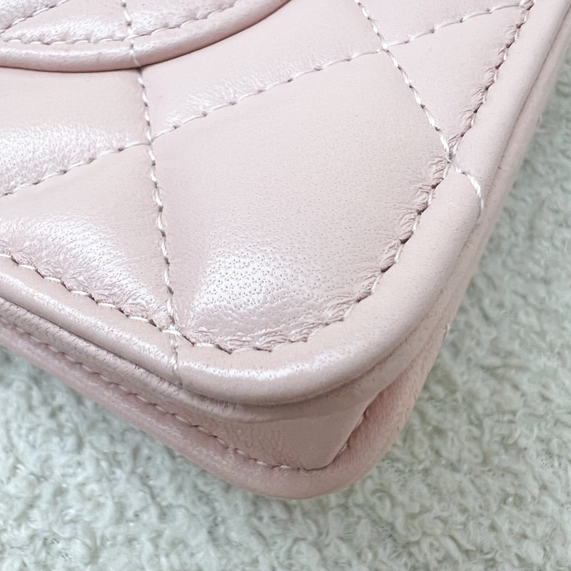 Chanel 24C Top Handle Wallet on Chain WOC in Rose Clair Pink Lambskin and AGHW (Model: AP3664)