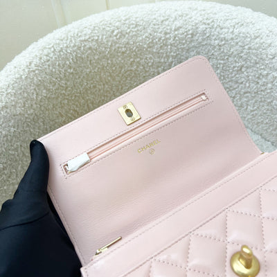 Chanel 24C Top Handle Wallet on Chain WOC in Rose Clair Pink Lambskin and AGHW (Model: AP3664)