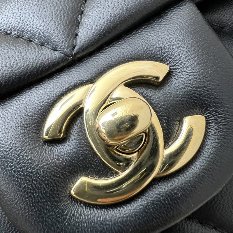 Chanel Classic Top Handle Mini Rectangle Flap in Black Lambskin and LGHW