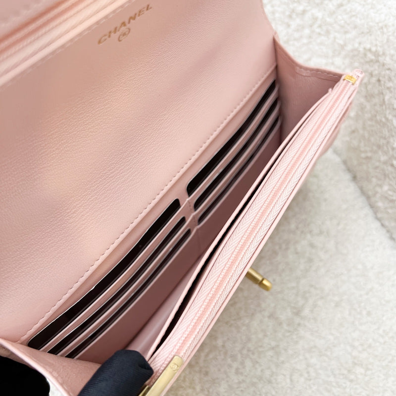 Chanel 24C Top Handle Wallet on Chain WOC in Rose Clair Pink Lambskin and AGHW (Model: AP3664)