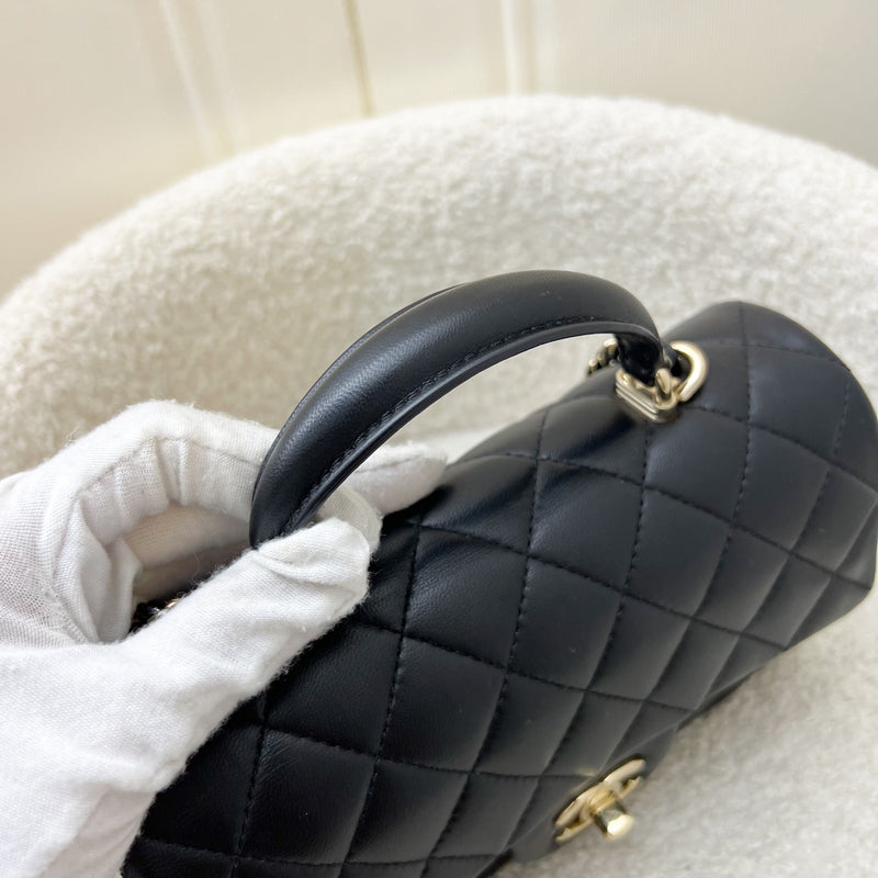 Chanel Classic Top Handle Mini Rectangle Flap in Black Lambskin and LGHW