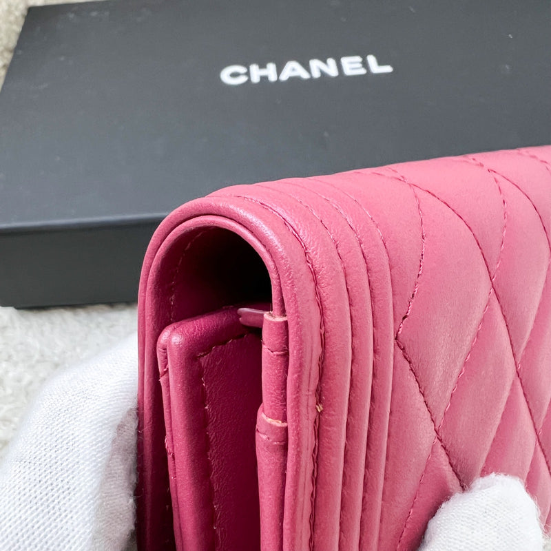 Chanel Boy Mid Length Wallet in Dark Pink Lambskin and RHW