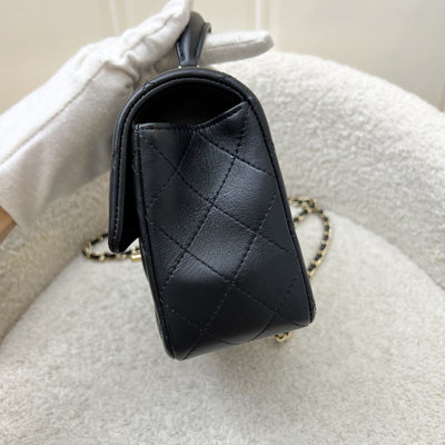 Chanel Classic Top Handle Mini Rectangle Flap in Black Lambskin and LGHW