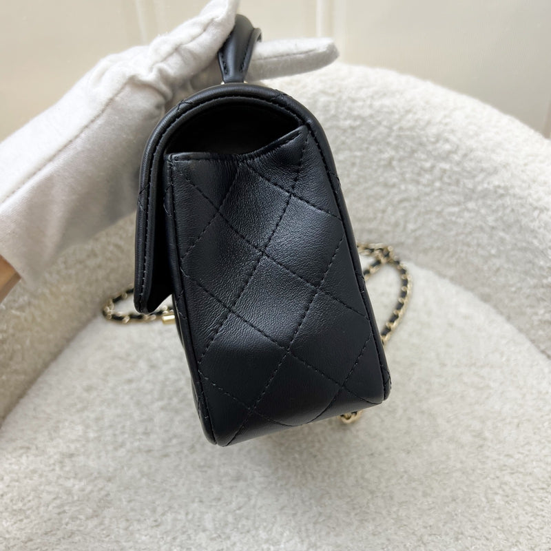 Chanel Classic Top Handle Mini Rectangle Flap in Black Lambskin and LGHW