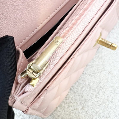 Chanel 24C Top Handle Wallet on Chain WOC in Rose Clair Pink Lambskin and AGHW (Model: AP3664)