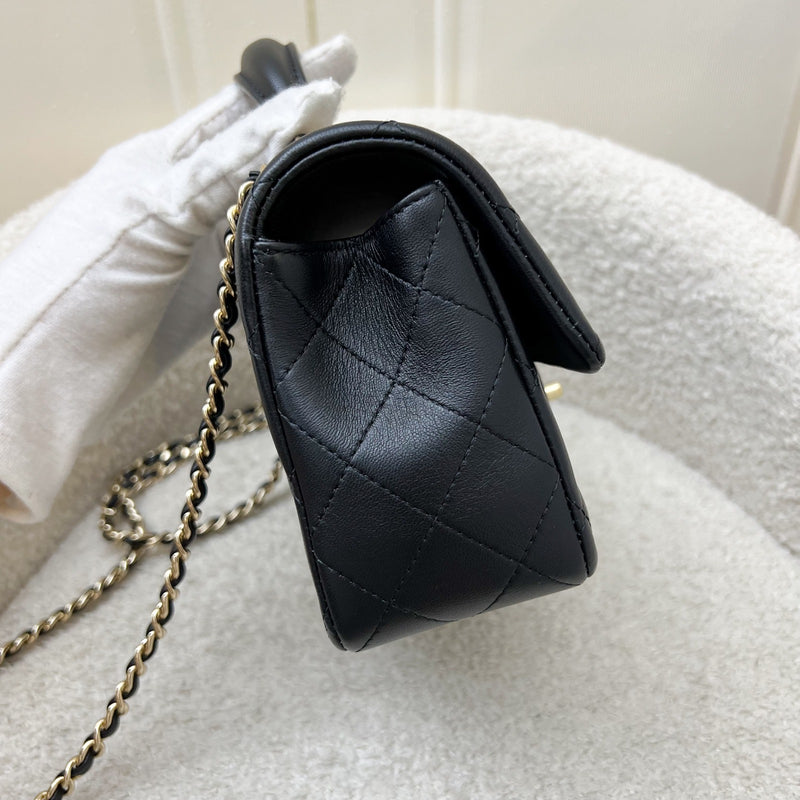 Chanel Classic Top Handle Mini Rectangle Flap in Black Lambskin and LGHW