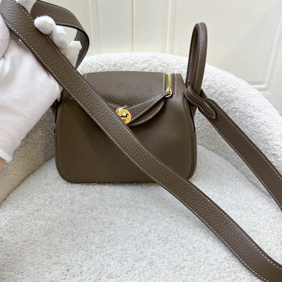 Hermes Mini Lindy in Etoupe Clemence Leather and GHW