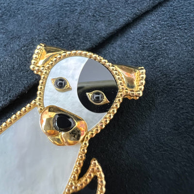 Van Cleef & Arpels VCA Lucky Animals Dog Clip Brooch with Mother of Pearl MOP and Onyx in 18K Yellow Gold (Ref: VCARP2AU00)