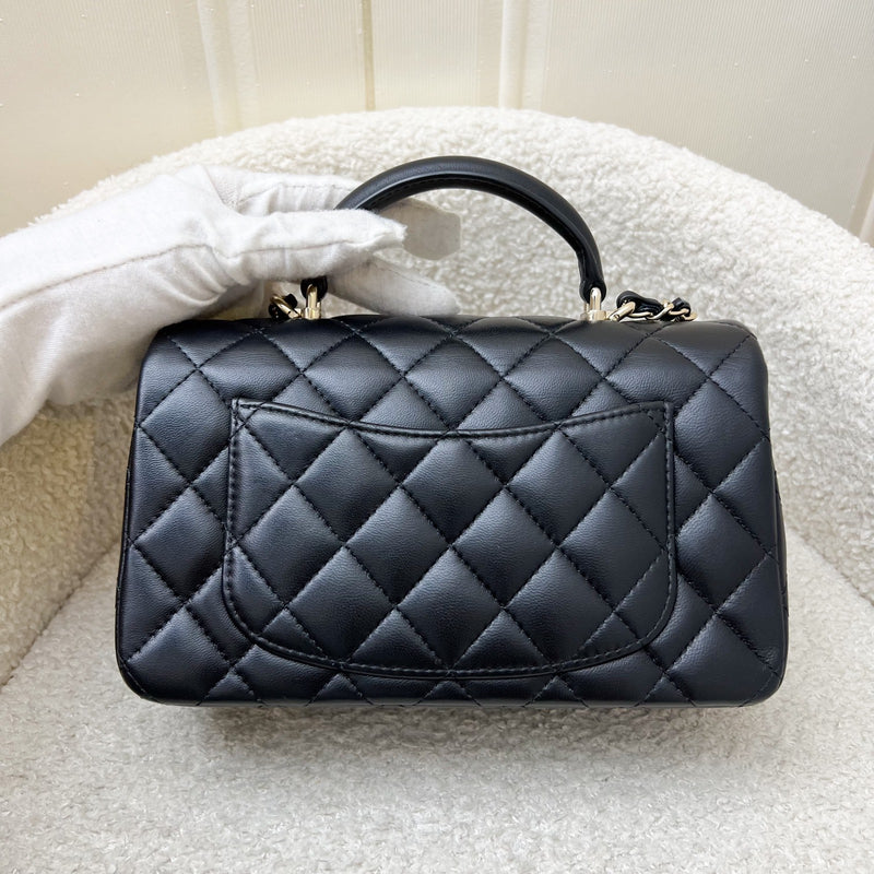 Chanel Classic Top Handle Mini Rectangle Flap in Black Lambskin and LGHW
