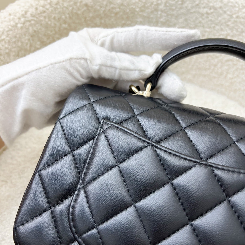 Chanel Classic Top Handle Mini Rectangle Flap in Black Lambskin and LGHW