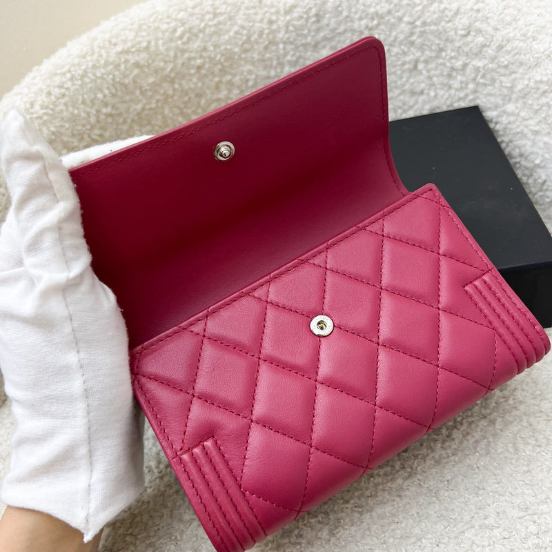 Chanel Boy Mid Length Wallet in Dark Pink Lambskin and RHW