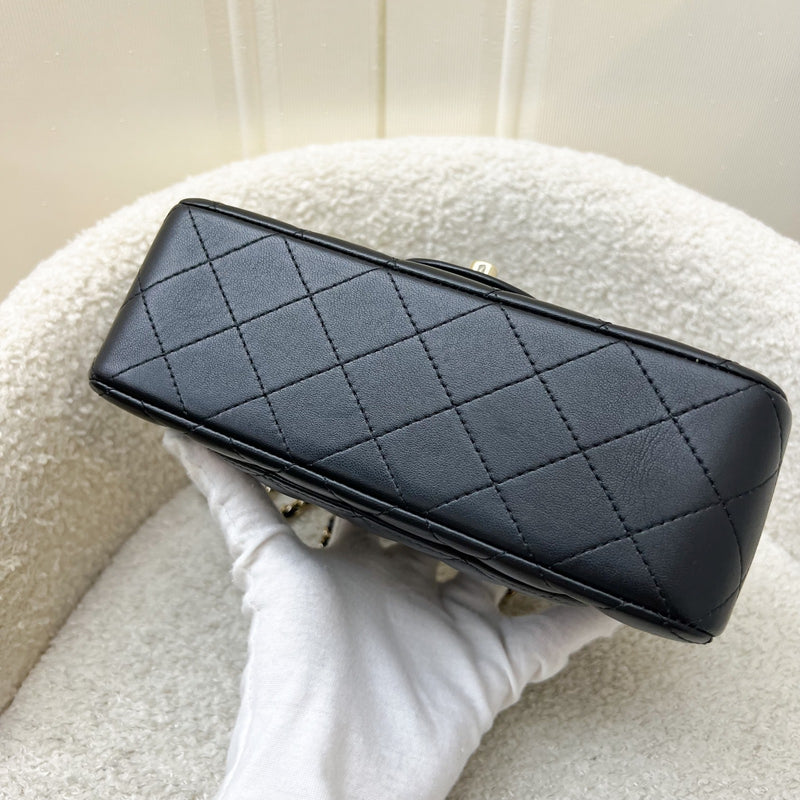 Chanel Classic Top Handle Mini Rectangle Flap in Black Lambskin and LGHW