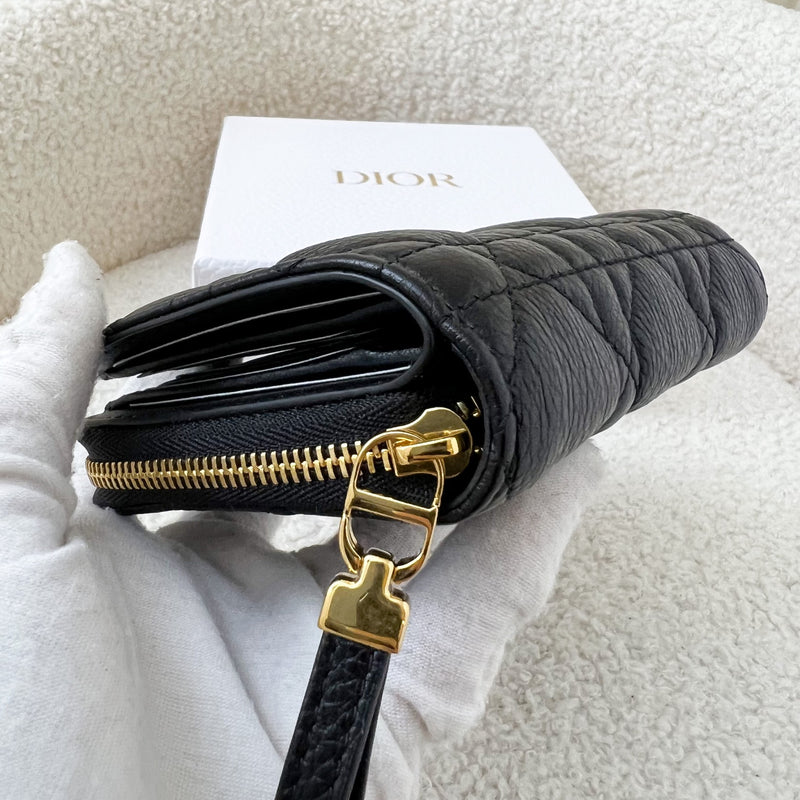 Dior Caro Compact Zipped Wallet in Black Supple Cannage Calfskin and GHW