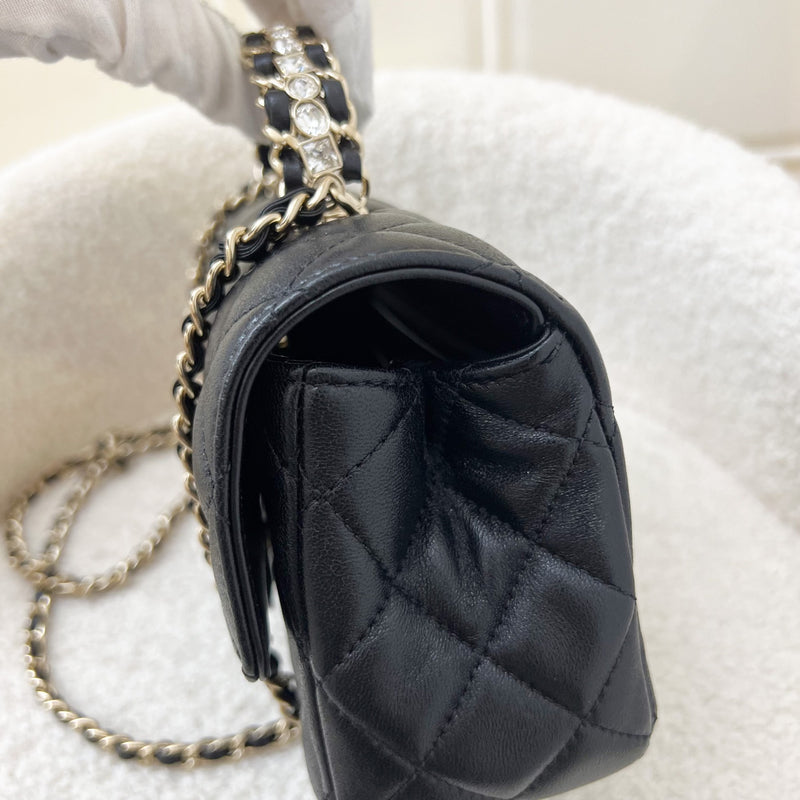 Chanel 23A Mini Rectangle Flap with Crystals Top Handle in Black Lambskin and LGHW