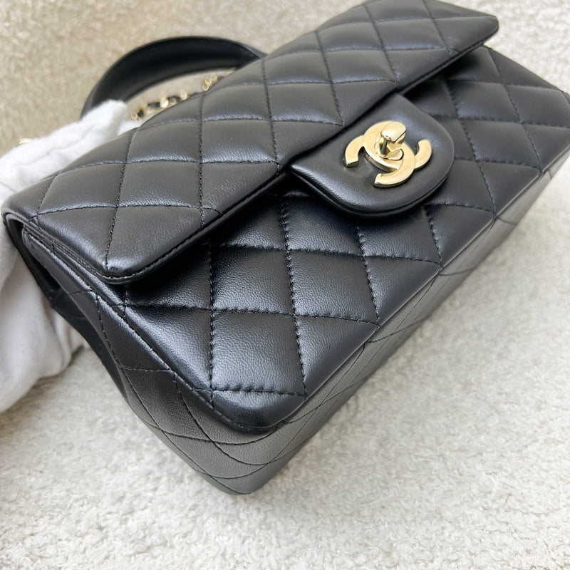 Chanel Classic Top Handle Mini Rectangle Flap in Black Lambskin and LGHW