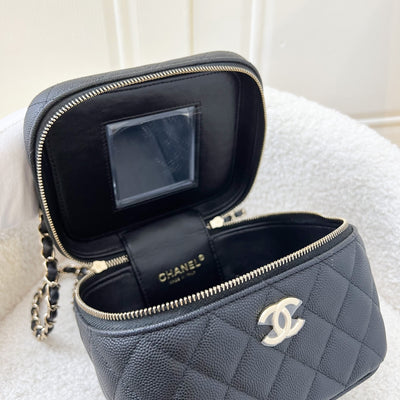 Chanel 22S Top Handle Vanity Case with Chain in Black Caviar LGHW
