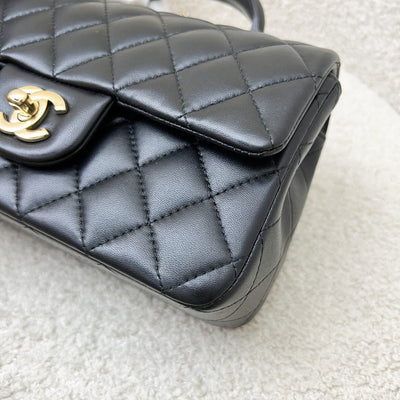 Chanel Classic Top Handle Mini Rectangle Flap in Black Lambskin and LGHW