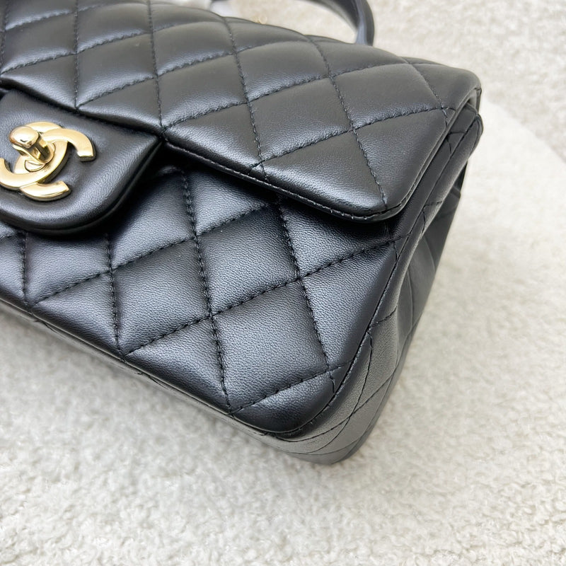 Chanel Classic Top Handle Mini Rectangle Flap in Black Lambskin and LGHW