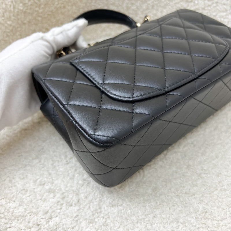 Chanel Classic Top Handle Mini Rectangle Flap in Black Lambskin and LGHW