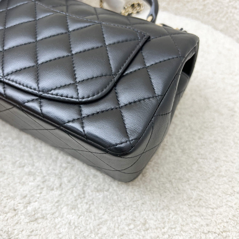 Chanel Classic Top Handle Mini Rectangle Flap in Black Lambskin and LGHW