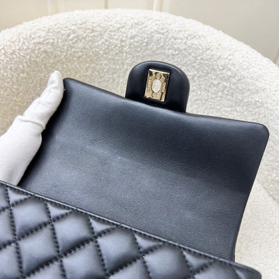 Chanel Classic Top Handle Mini Rectangle Flap in Black Lambskin and LGHW