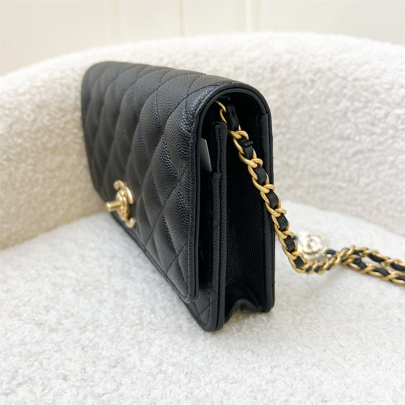 Chanel 23K Wallet on Chain WOC with Charms in Black Caviar and GHW