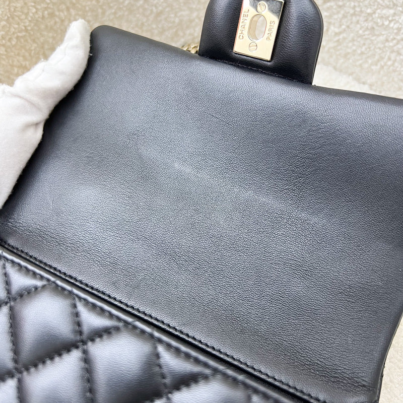 Chanel Classic Top Handle Mini Rectangle Flap in Black Lambskin and LGHW