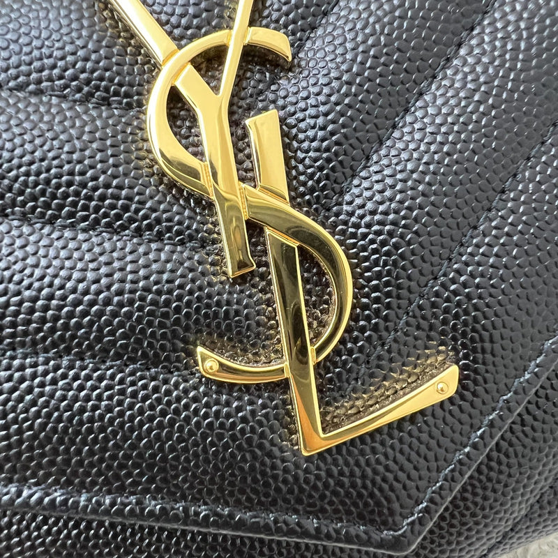 Saint Laurent Envelope Long Wallet in Black Grained Leather and GHW