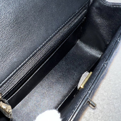 Chanel Classic Top Handle Mini Rectangle Flap in Black Lambskin and LGHW