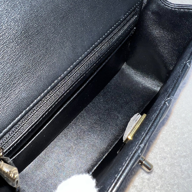 Chanel Classic Top Handle Mini Rectangle Flap in Black Lambskin and LGHW