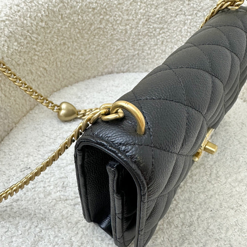 Chanel 24P Heart Adjustable Chain Wallet on Chain WOC in Black Caviar and AGHW