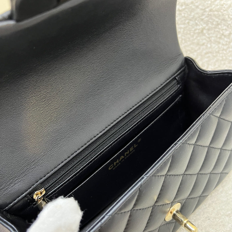 Chanel Classic Top Handle Mini Rectangle Flap in Black Lambskin and LGHW
