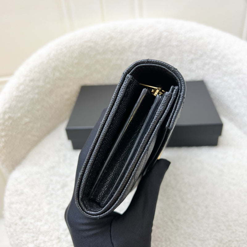 Saint Laurent Envelope Long Wallet in Black Grained Leather and GHW