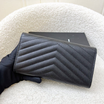 Saint Laurent Envelope Long Wallet in Black Grained Leather and GHW