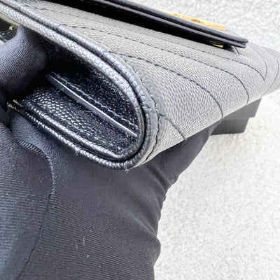 Saint Laurent Envelope Long Wallet in Black Grained Leather and GHW