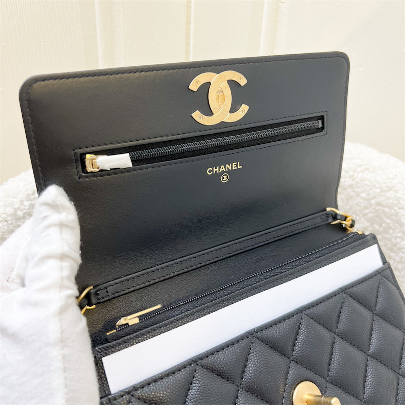 Chanel 23K Wallet on Chain WOC with Charms in Black Caviar and GHW