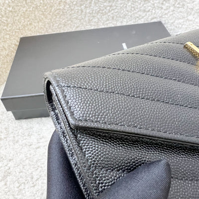 Saint Laurent Envelope Long Wallet in Black Grained Leather and GHW