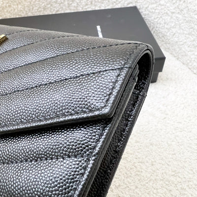Saint Laurent Envelope Long Wallet in Black Grained Leather and GHW