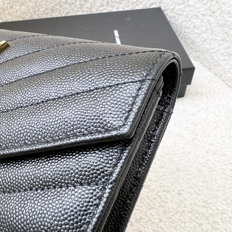 Saint Laurent Envelope Long Wallet in Black Grained Leather and GHW