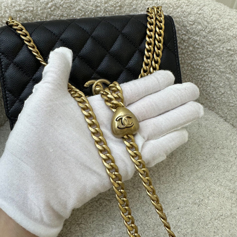 Chanel 24P Heart Adjustable Chain Wallet on Chain WOC in Black Caviar and AGHW