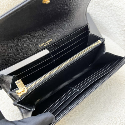 Saint Laurent Envelope Long Wallet in Black Grained Leather and GHW
