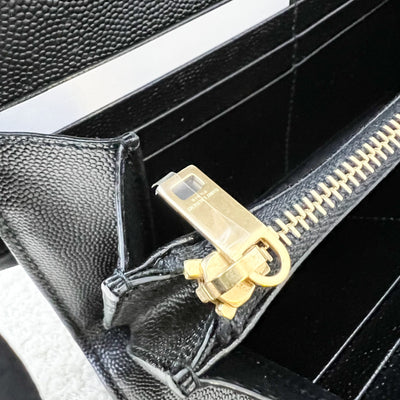 Saint Laurent Envelope Long Wallet in Black Grained Leather and GHW