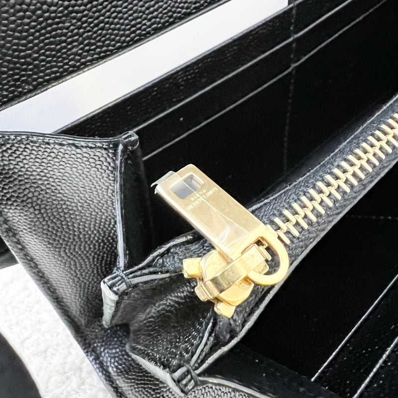 Saint Laurent Envelope Long Wallet in Black Grained Leather and GHW