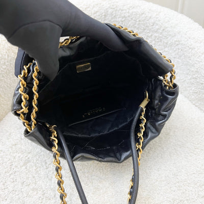 Chanel 22 Mini Hobo Handbag in Black Shiny Calfskin and AGHW
