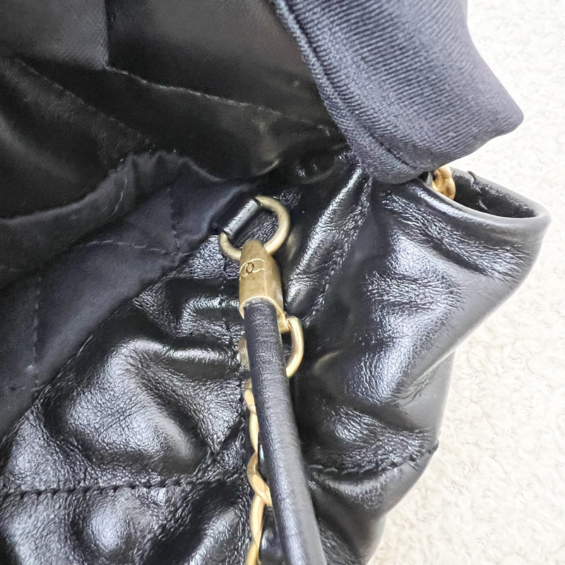 Chanel 22 Mini Hobo Handbag in Black Shiny Calfskin and AGHW