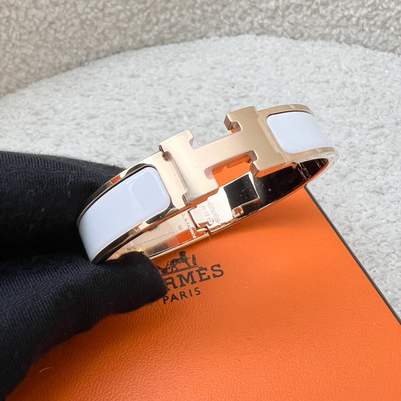 [Brand New - Oct 2025] Hermes Clic H Bracelet in Blanc White Enamel and RGHW