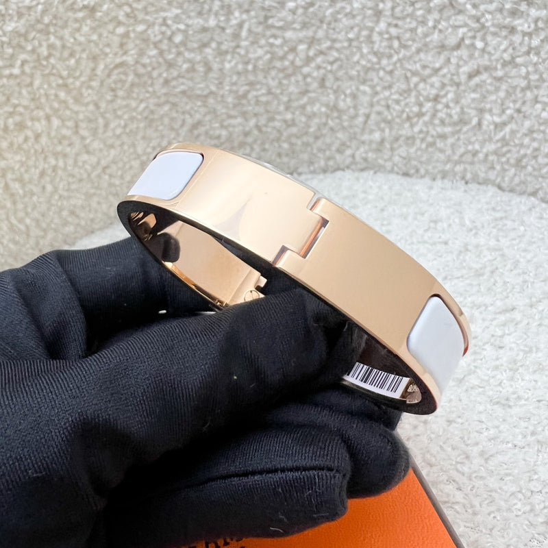 [Brand New - Oct 2025] Hermes Clic H Bracelet in Blanc White Enamel and RGHW
