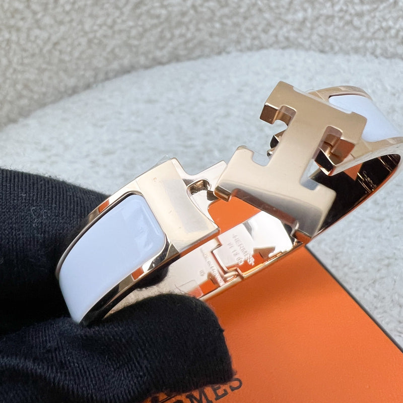 [Brand New - Oct 2025] Hermes Clic H Bracelet in Blanc White Enamel and RGHW