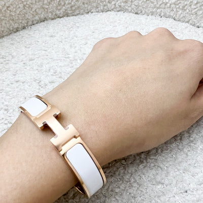 [Brand New - Oct 2025] Hermes Clic H Bracelet in Blanc White Enamel and RGHW
