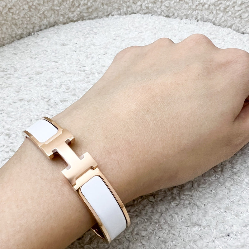 [Brand New - Oct 2025] Hermes Clic H Bracelet in Blanc White Enamel and RGHW